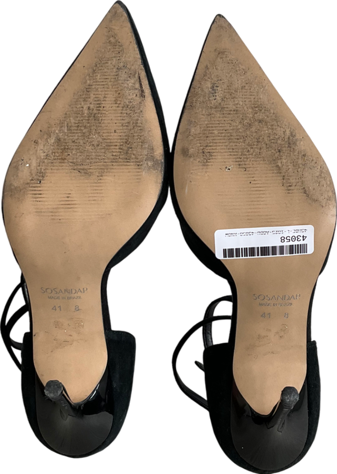 SOSANDAR Black Suede Ankle Strap Pointed Court Shoe UK 8 EU 41 👠