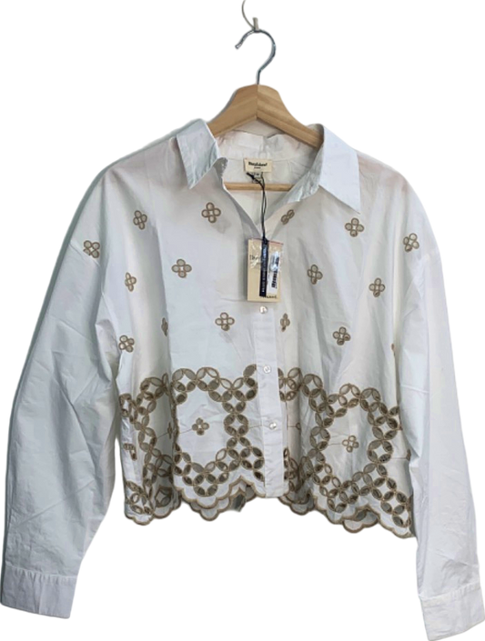 River Island White Daywear Embroidered Blouse UK 12