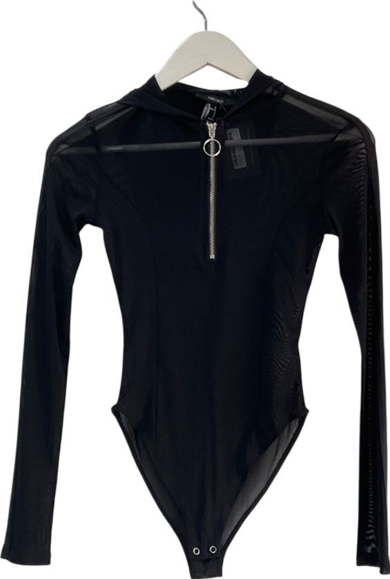 forever 21 Black Mesh Quatr Zip Bodysuit UK S