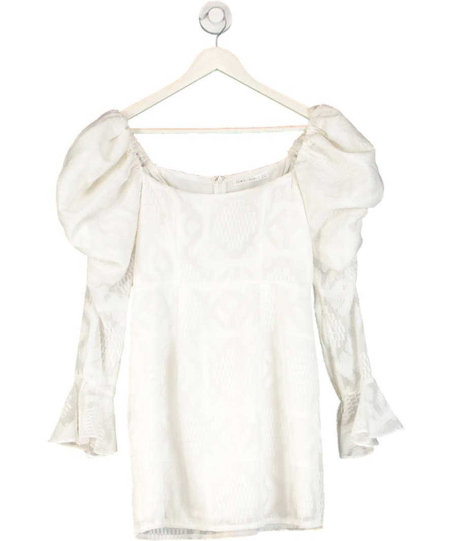 Saints + Secrets White Textured Puff Sleeve Mini Dress UK 10