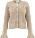 SELF PORTRAIT Metallic Gold Crystal Trim Cotton Blend Embellished Cardigan UK XS