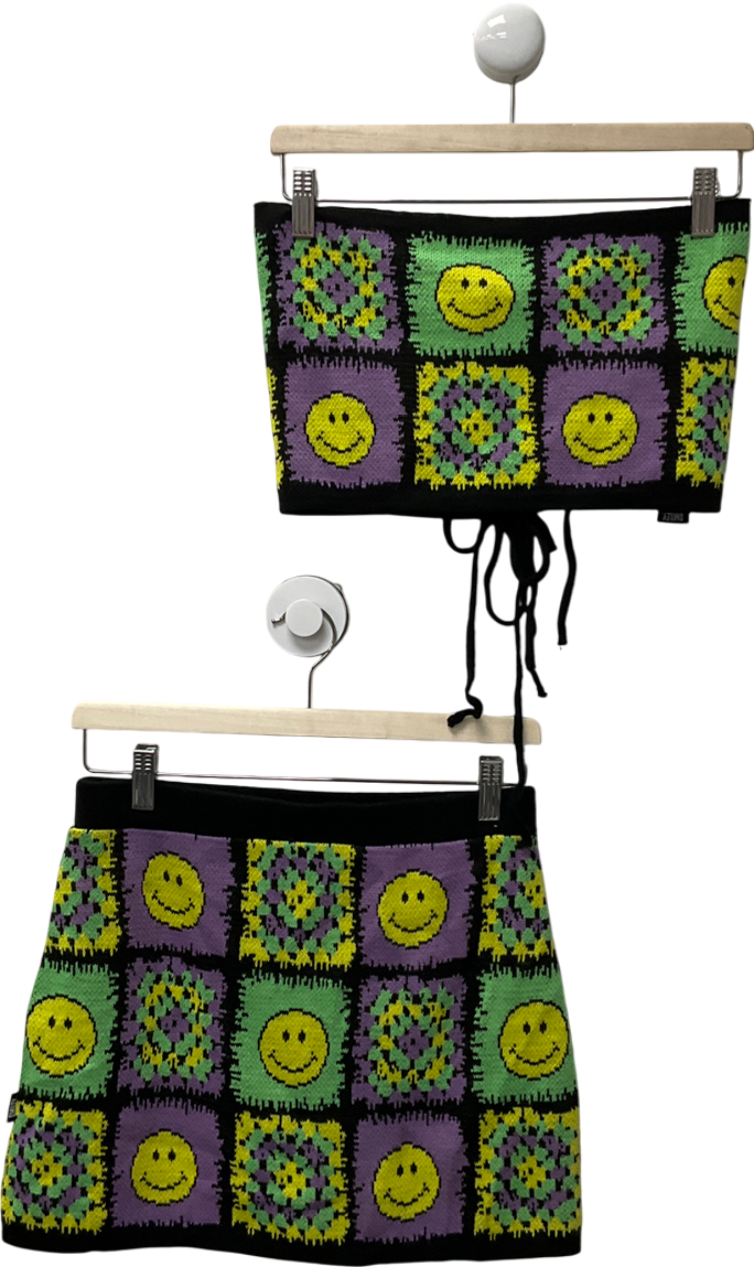 ASOS Multicoloured Smiley Jacquard Bandeau Top In Crochet Pattern & UK 10