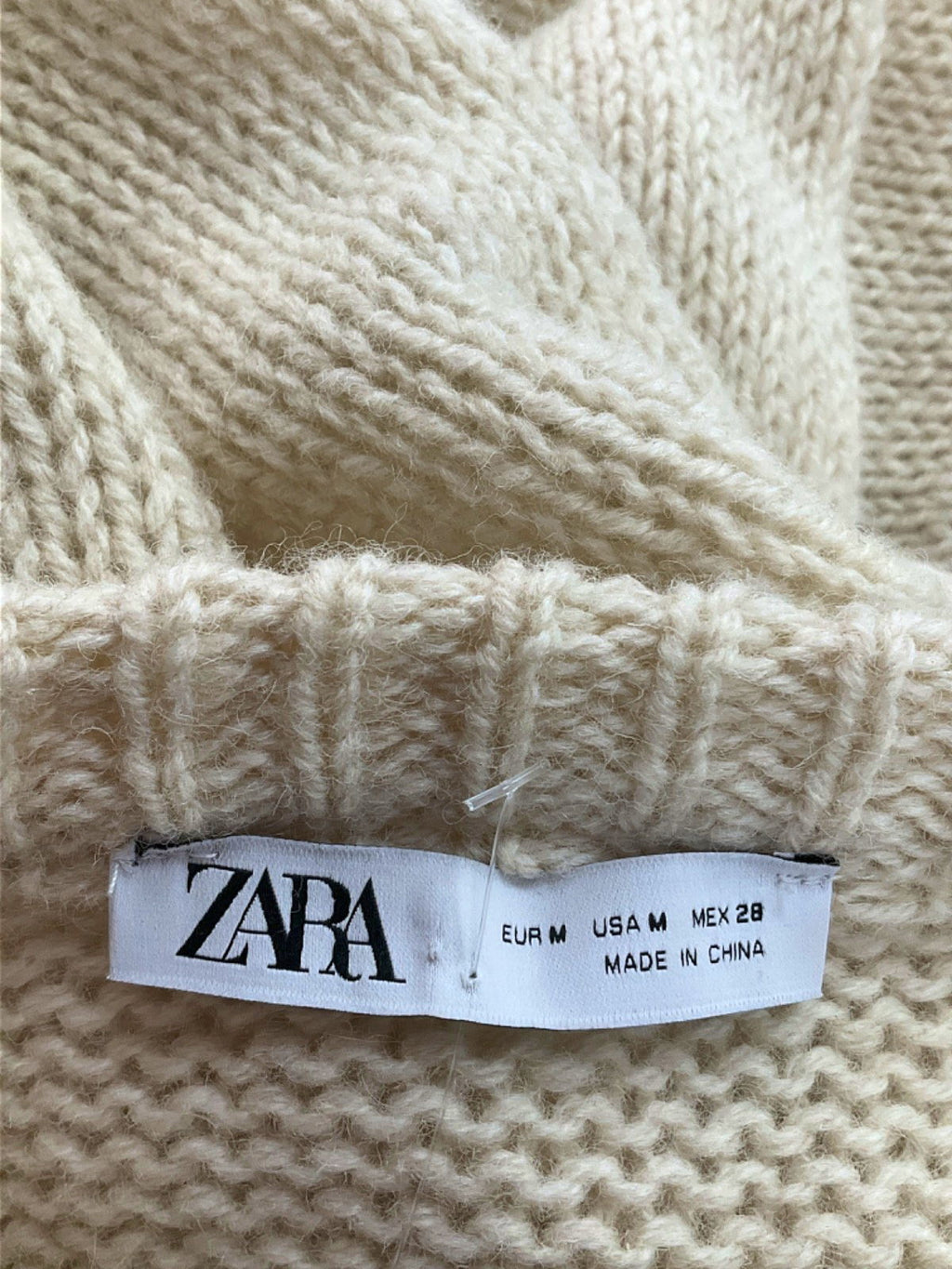 Zara Beige Fringed Knit Jumper UK M