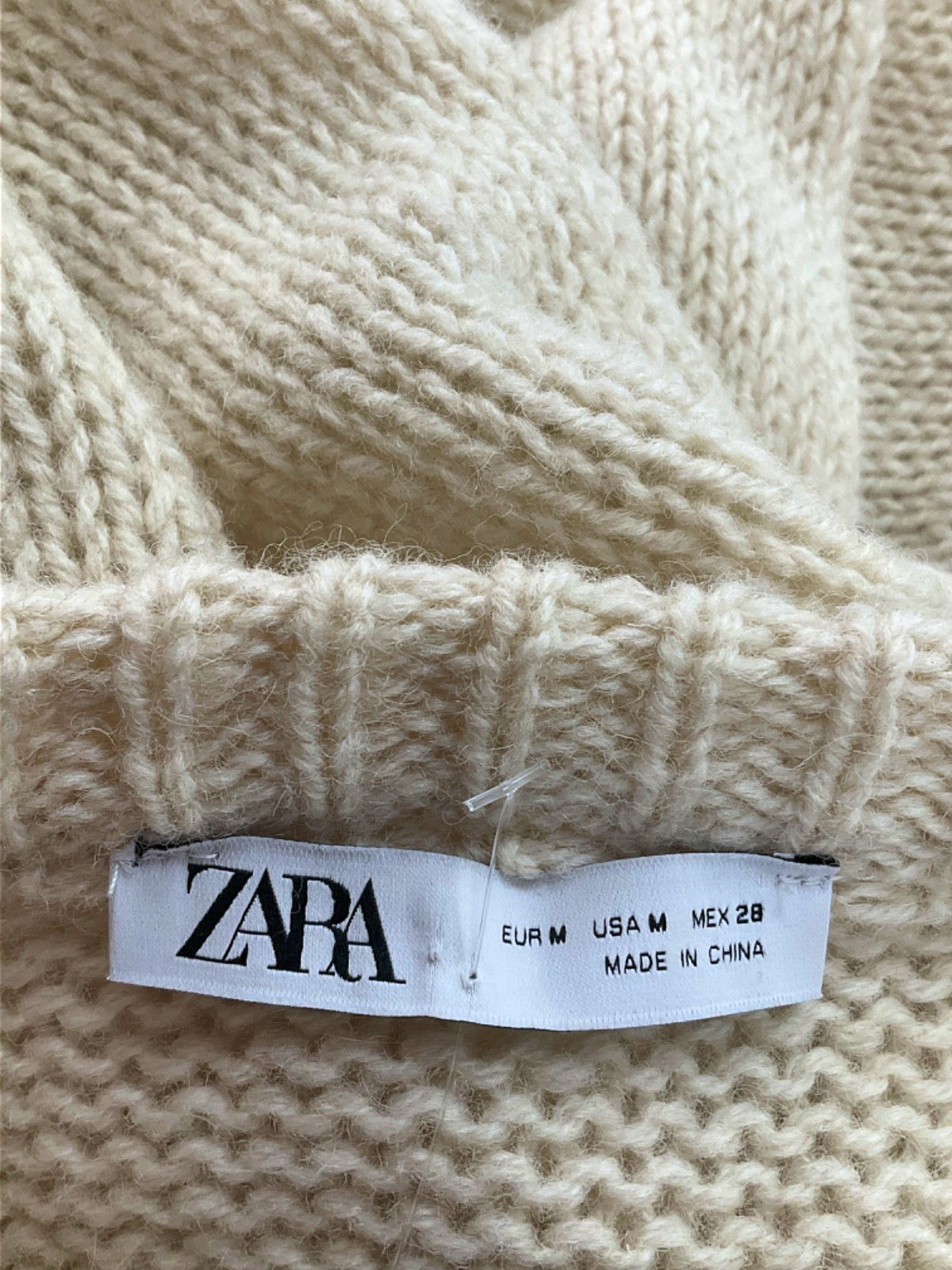 Zara Beige Fringed Knit Jumper UK M
