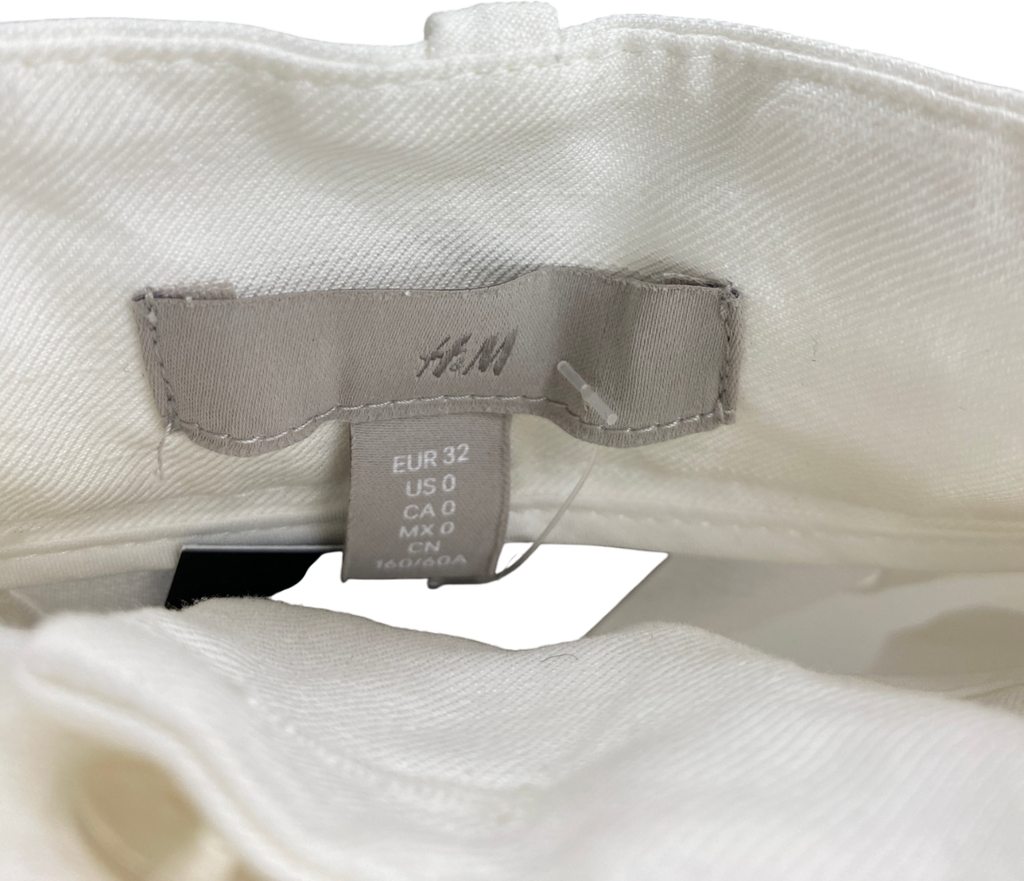 H&M White Wide Leg Linen Trousers UK 4