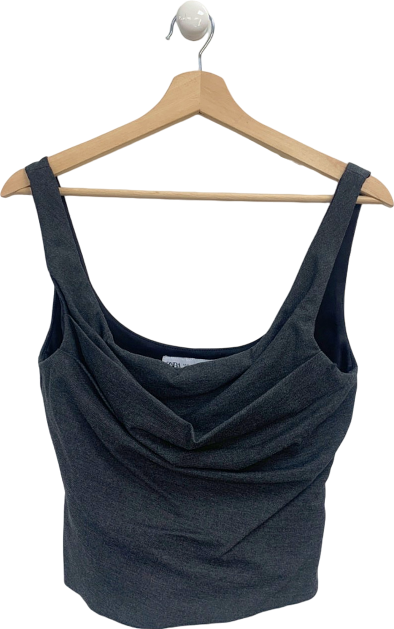 Zara Dark Grey Draped Sleeveless Top UK S
