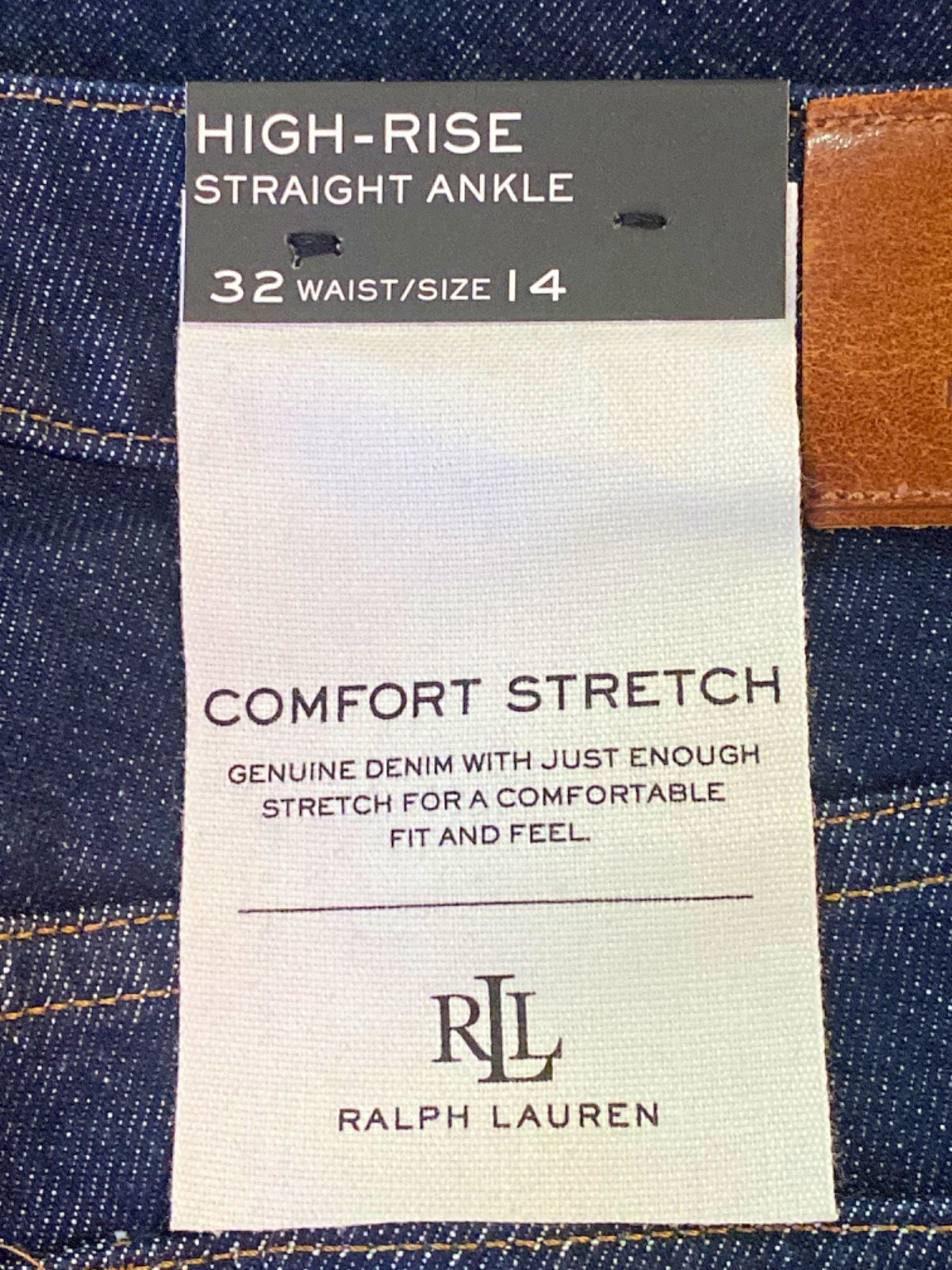 Lauren Ralph Lauren Dark Blue High-Rise Straight Ankle Jeans UK 14
