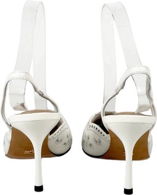 Charles & Keith White Leather Embroidered Pointed Slingback Pumps UK 4 EU 37