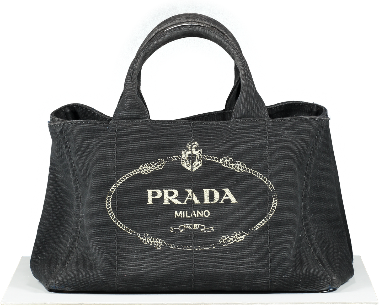 Prada Black Small Cotton Canvas Logo Tote