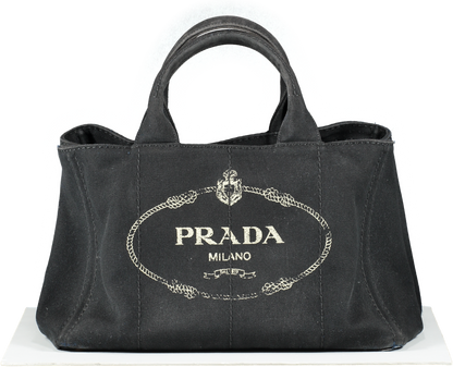 Prada Black Small Cotton Canvas Logo Tote