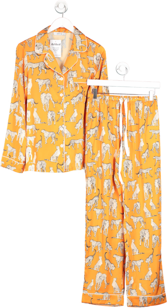 ARYA Orange Leonie Cheetah Print Pyjama Set UK S