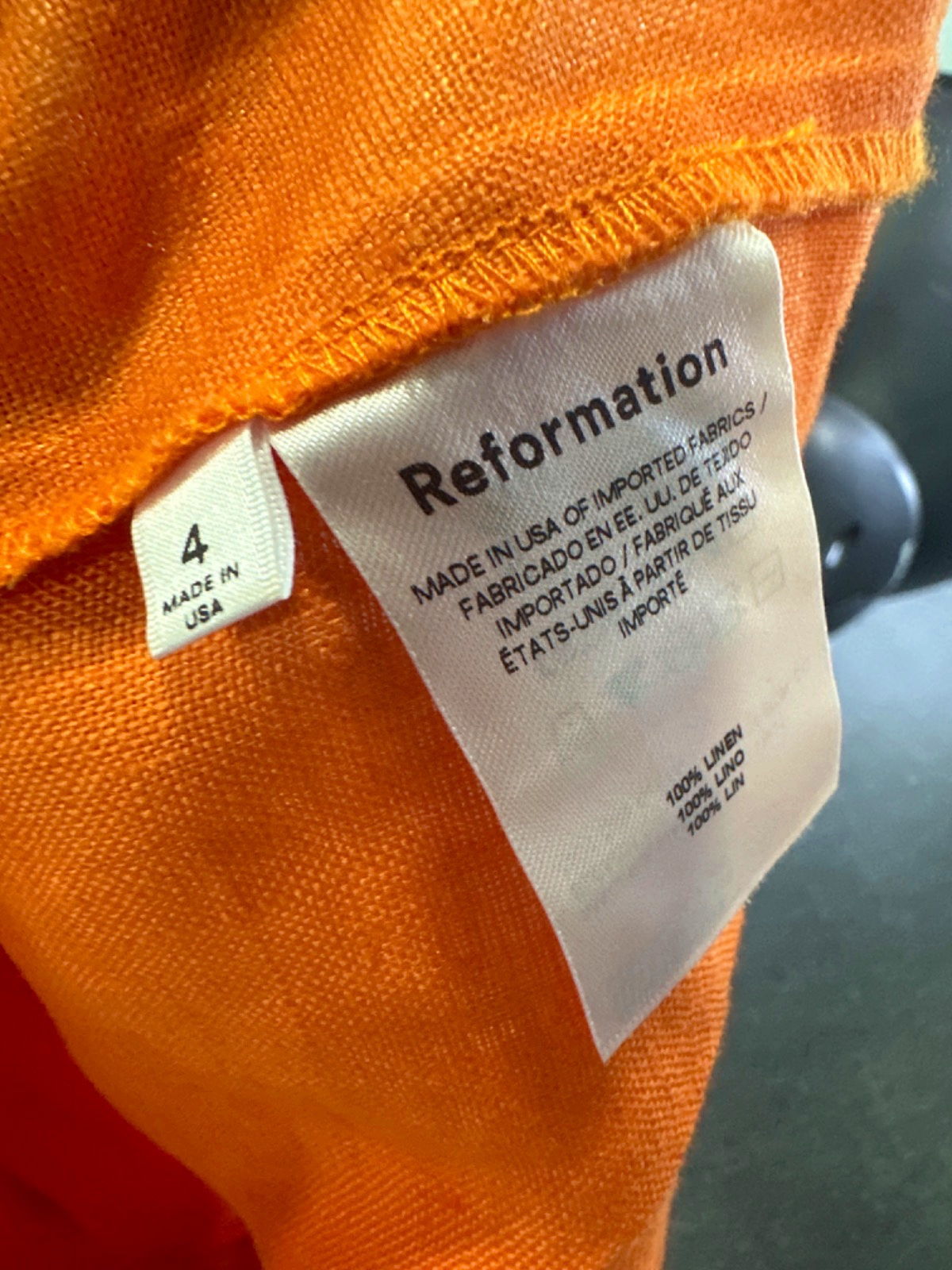 Reformation Orange Linen Mini Dress UK 4