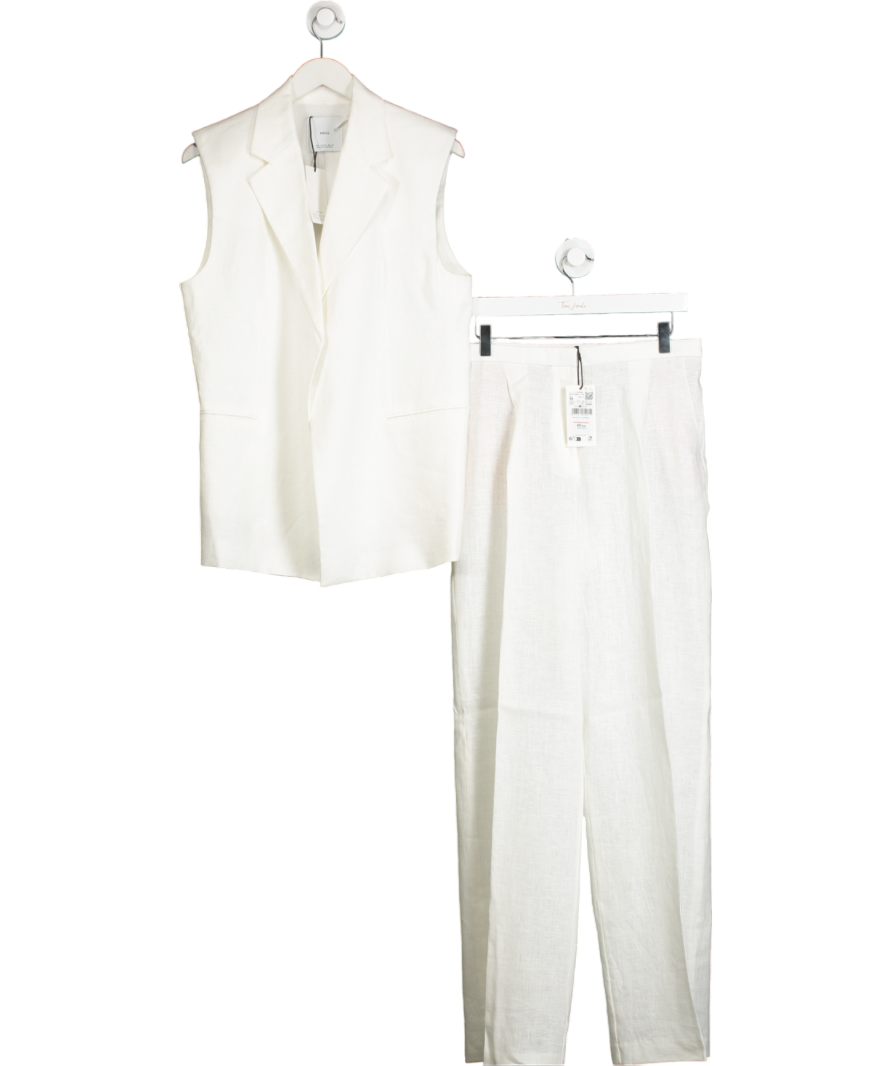 MANGO Cream 2-piece 100% Linen Sleeveless Waistcoat Trouser Suit UK M