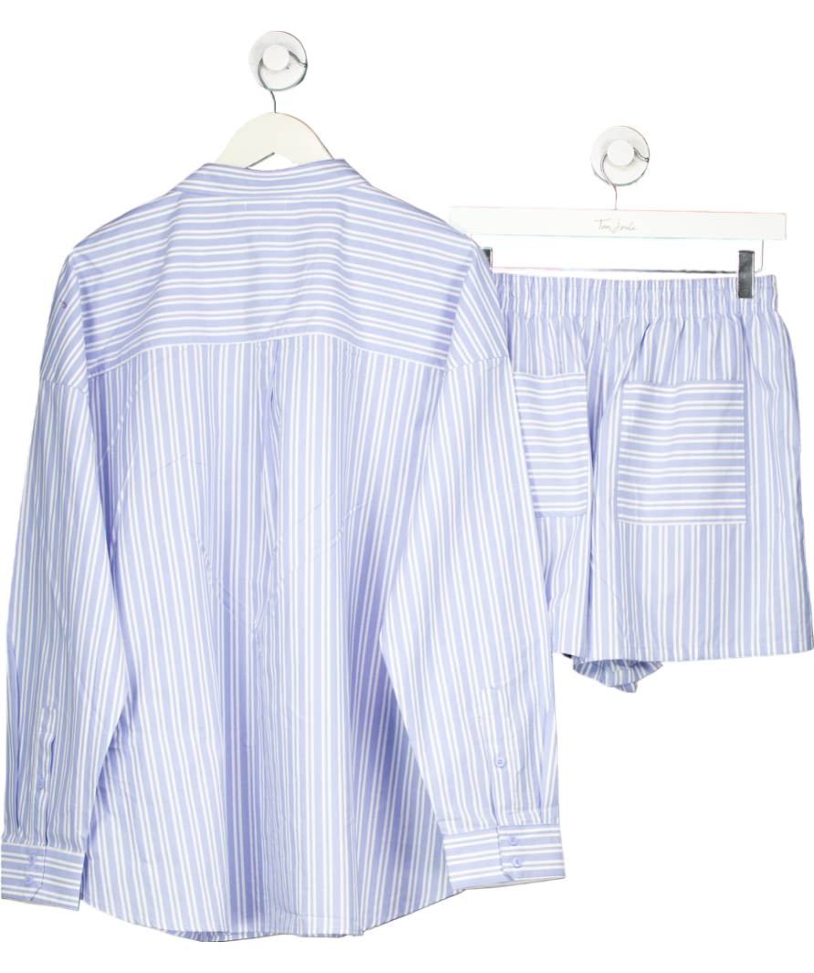 Lounge Underwear 2-piece Blue Oversized Cotton Pinstripe Set -Shirt UK XL And Shorts UK S
