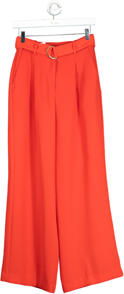 Zara Red Belted Wide Leg Trousers UK S