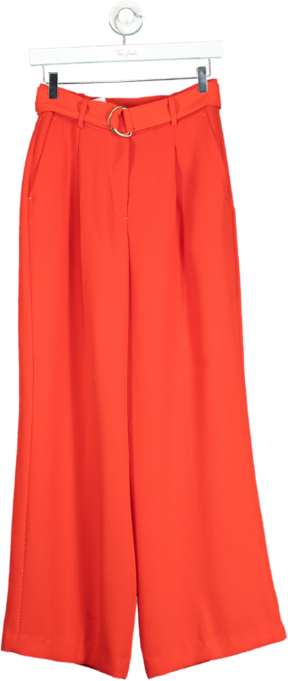 Zara Red Belted Wide Leg Trousers UK S