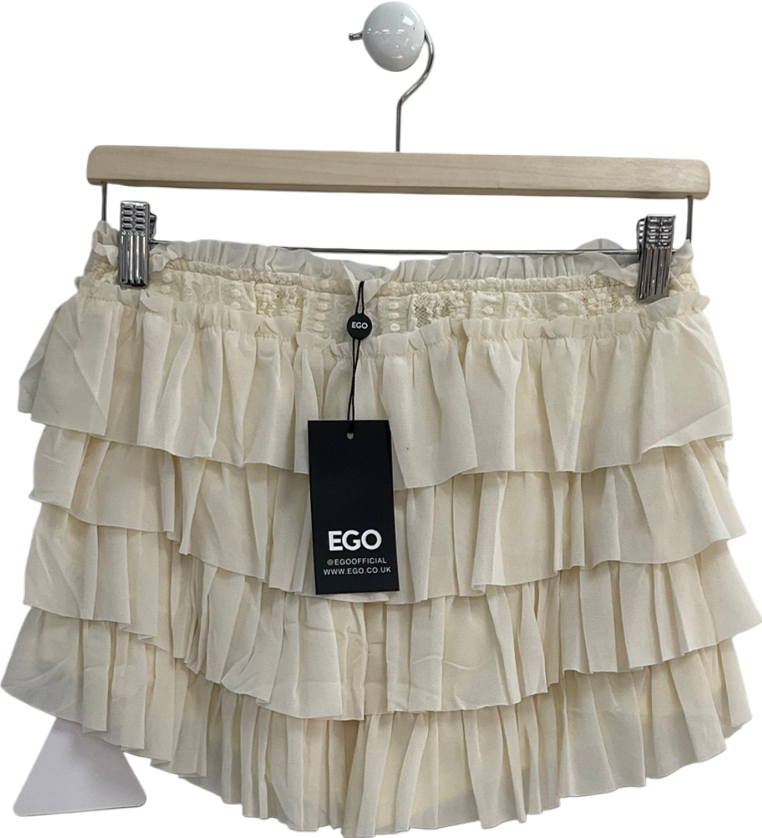 Ego Cream Mid Rise Frilly Micro Shorts UK 10