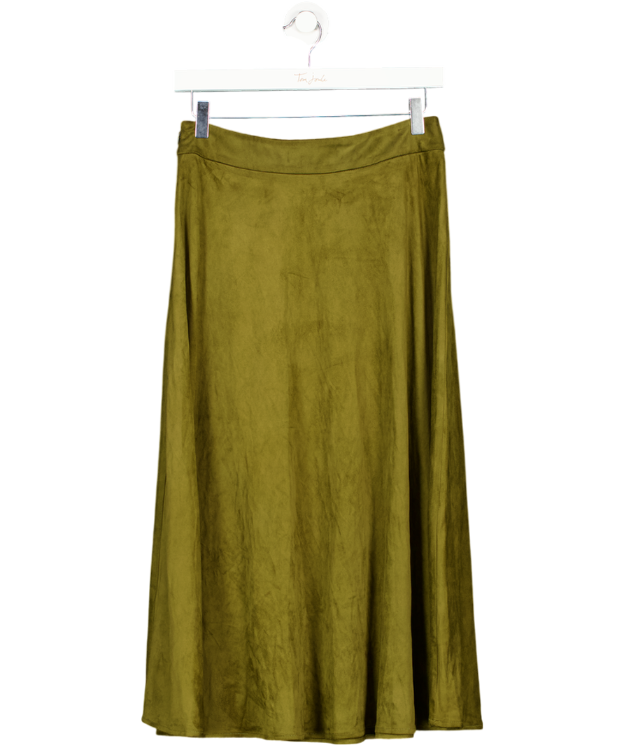 COMMENSE Olive Green Suede Effect A-line Midi Skirt UK S