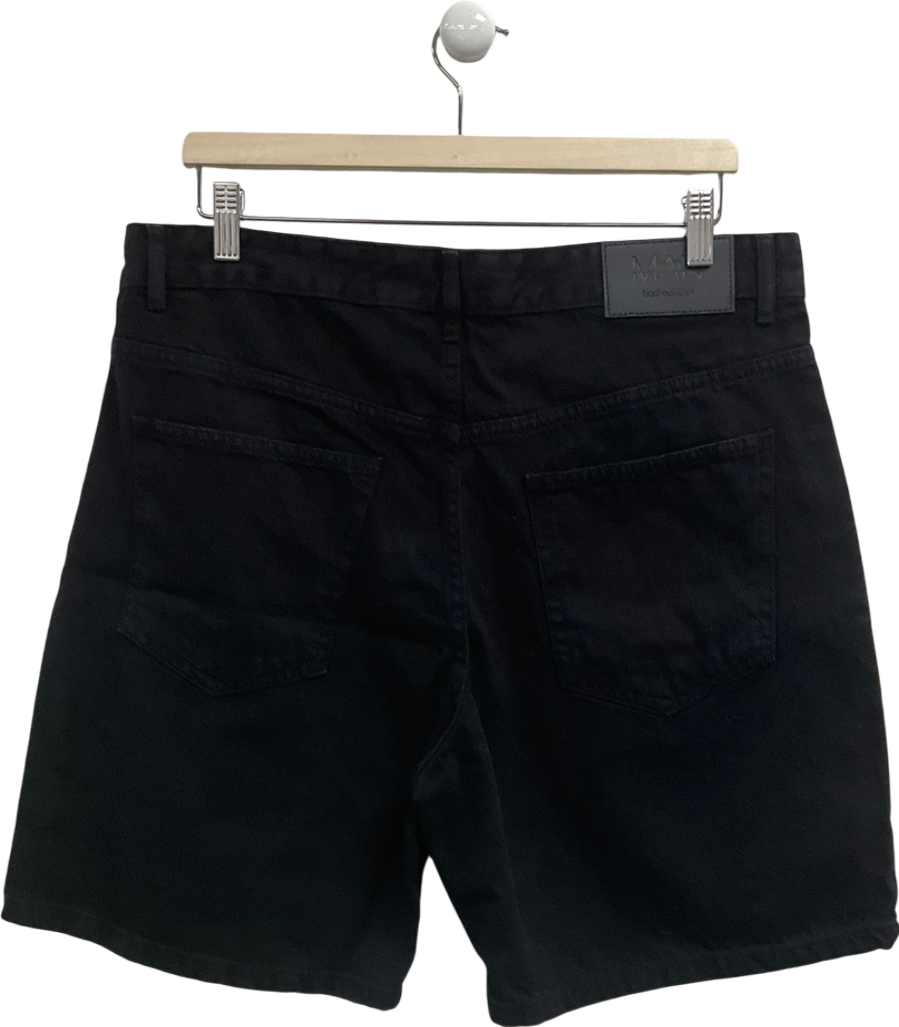 boohooMan Black Relaxed Fit Rigid Denim Shorts UK M