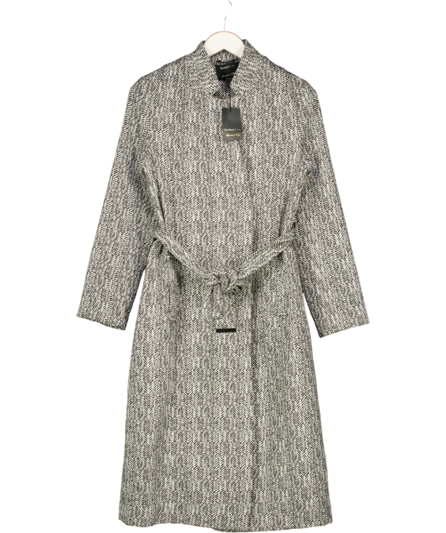 River Island Black Herringbone Notch Collar Wrap Coat UK 6