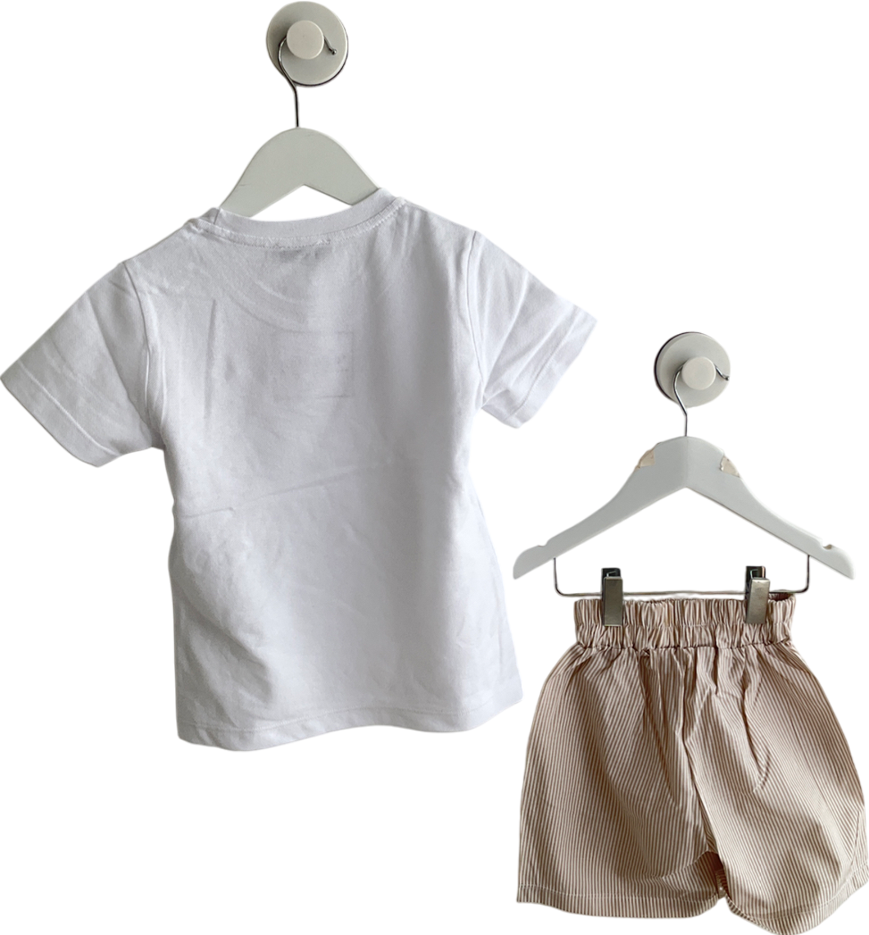 Samli premium collection White Smart Shirt With Beige And White Striped Shorts 4 Years