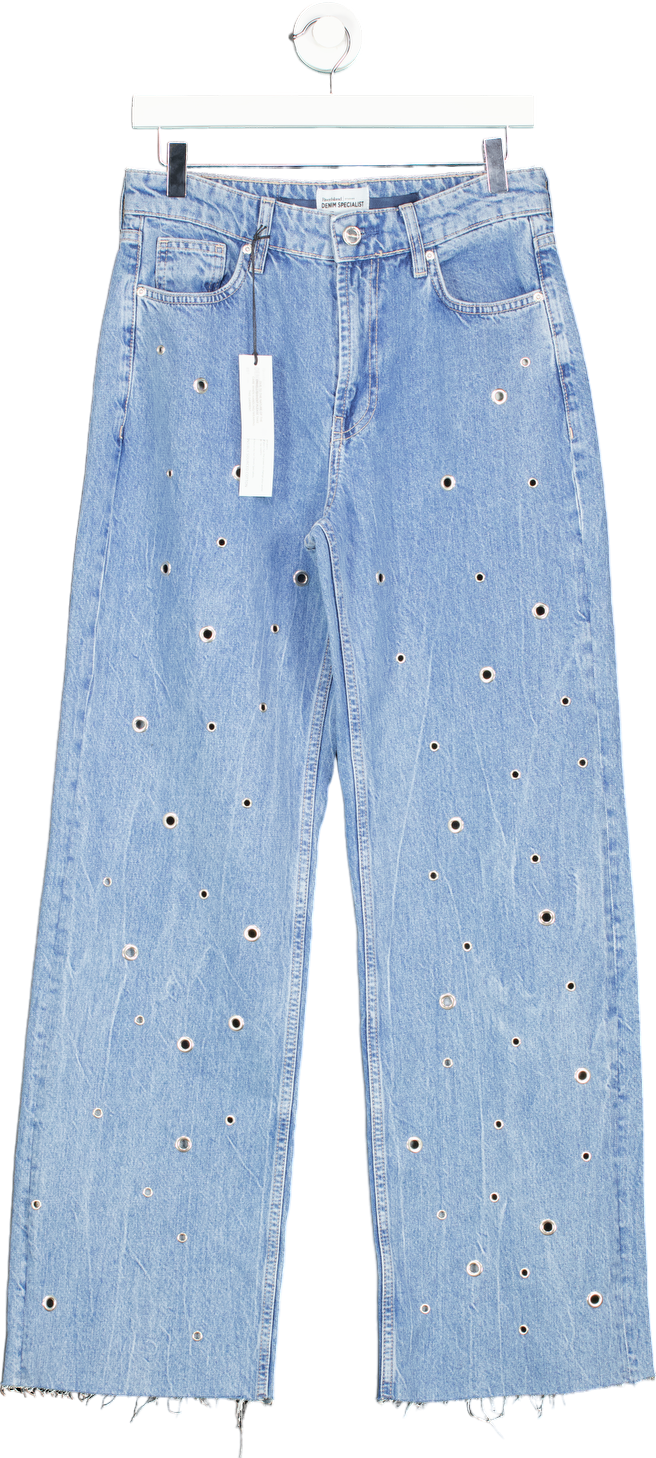 River Island Blue Embellished Relaxed Straight Jeans UK 10