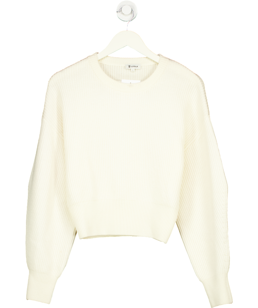 Lily Silk Cream Round Neck Drop Shoulder Jumper 100% Wool UK S