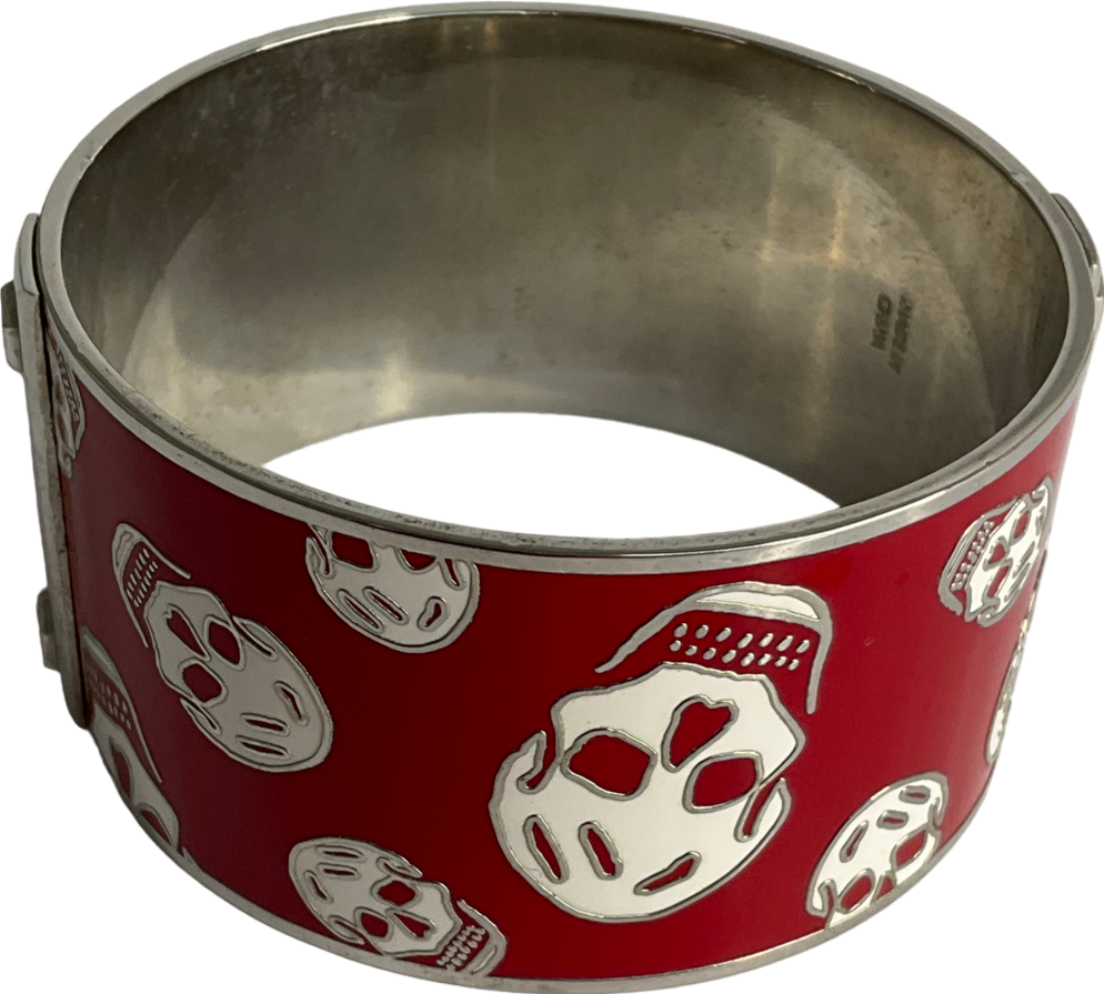 Alexander McQueen Skull Printed Red Enamel Bangle Bracelet One Size