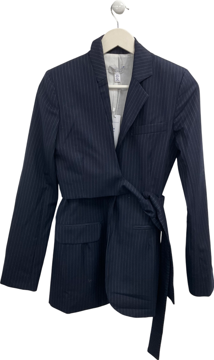 Topshop Blue Pinstriped Navy Tie Up Blazer UK 6