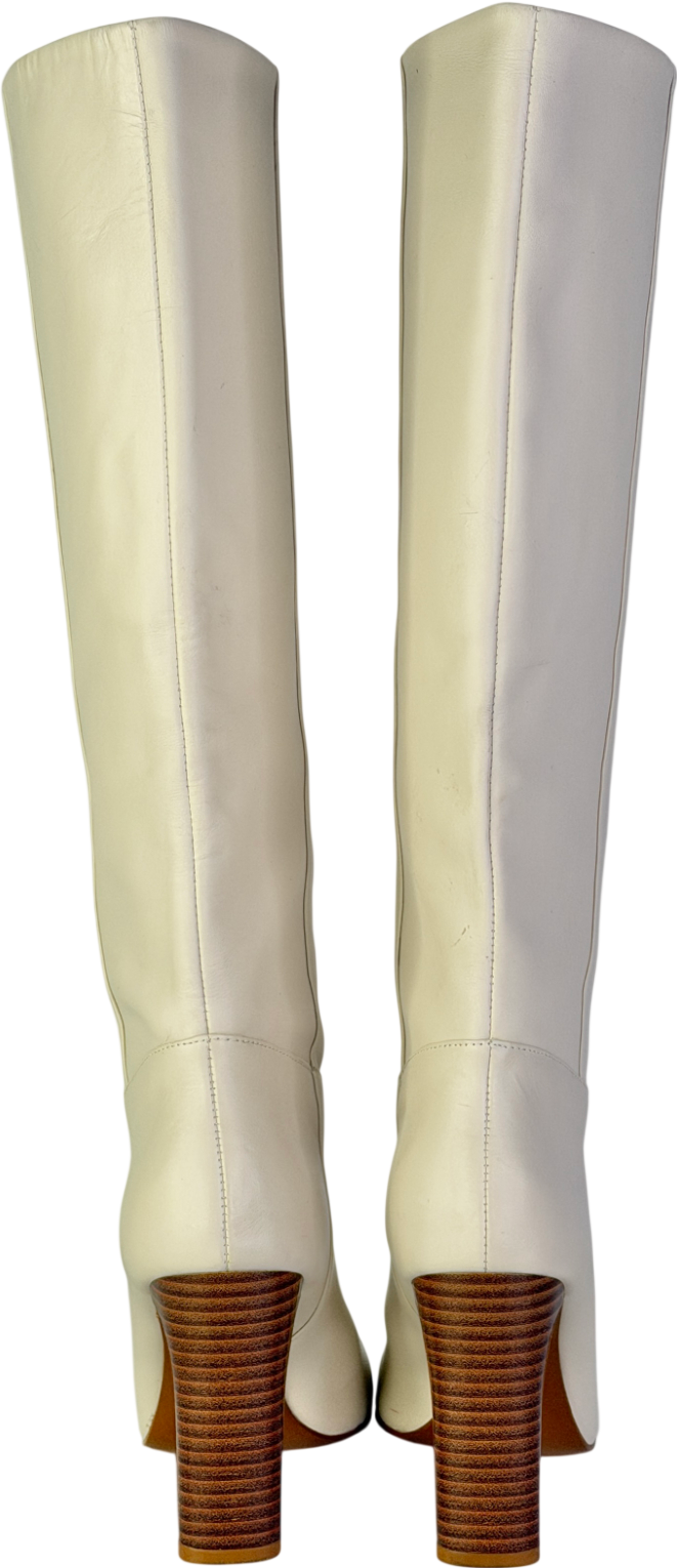 MANGO Cream Campo Leather Knee High Boots UK 4 EU 37 👠