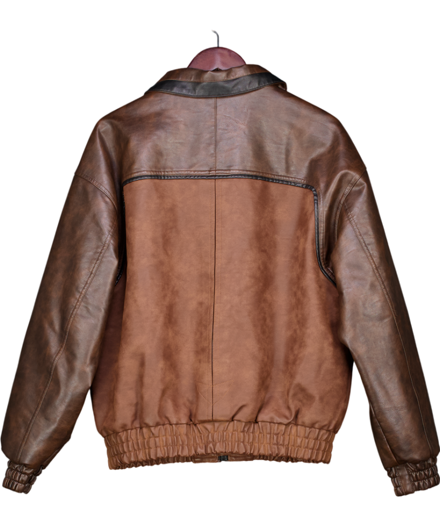 Topshop Faux Leather Oversized Bomber Jacket In Brown UK S