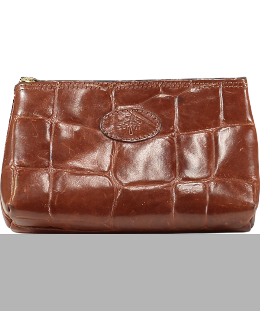 Mulberry Brown Croc Oak Leather Pouch One Size