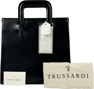 Trussardi Black Structured Leather Top Handle Bag