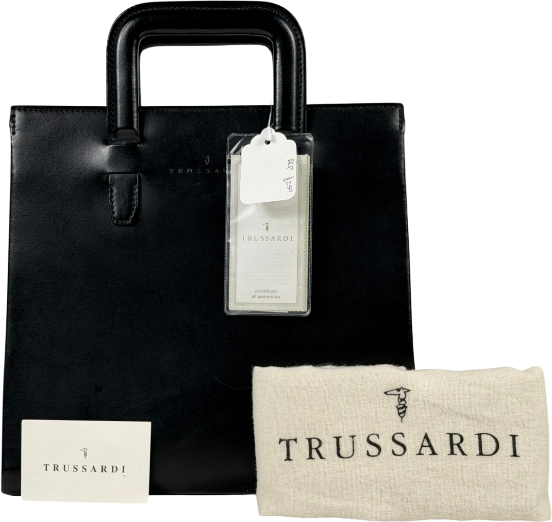 Trussardi Black Structured Leather Top Handle Bag