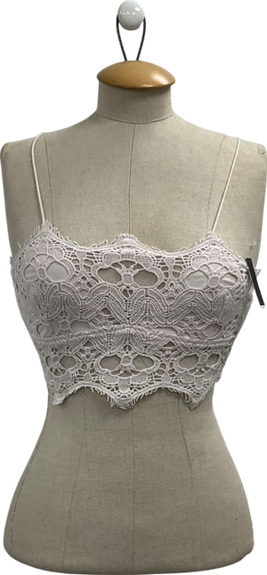 Free People Powder Pink Athena crochet Lace scallop Crop Top UK S