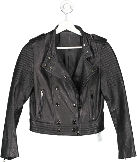 Black Leather Biker Jacket UK XS/S
