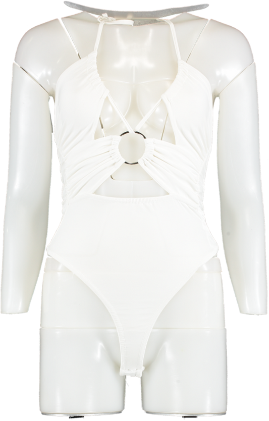 Missguided White Ring Detail Cut Out Bodysuit UK 8