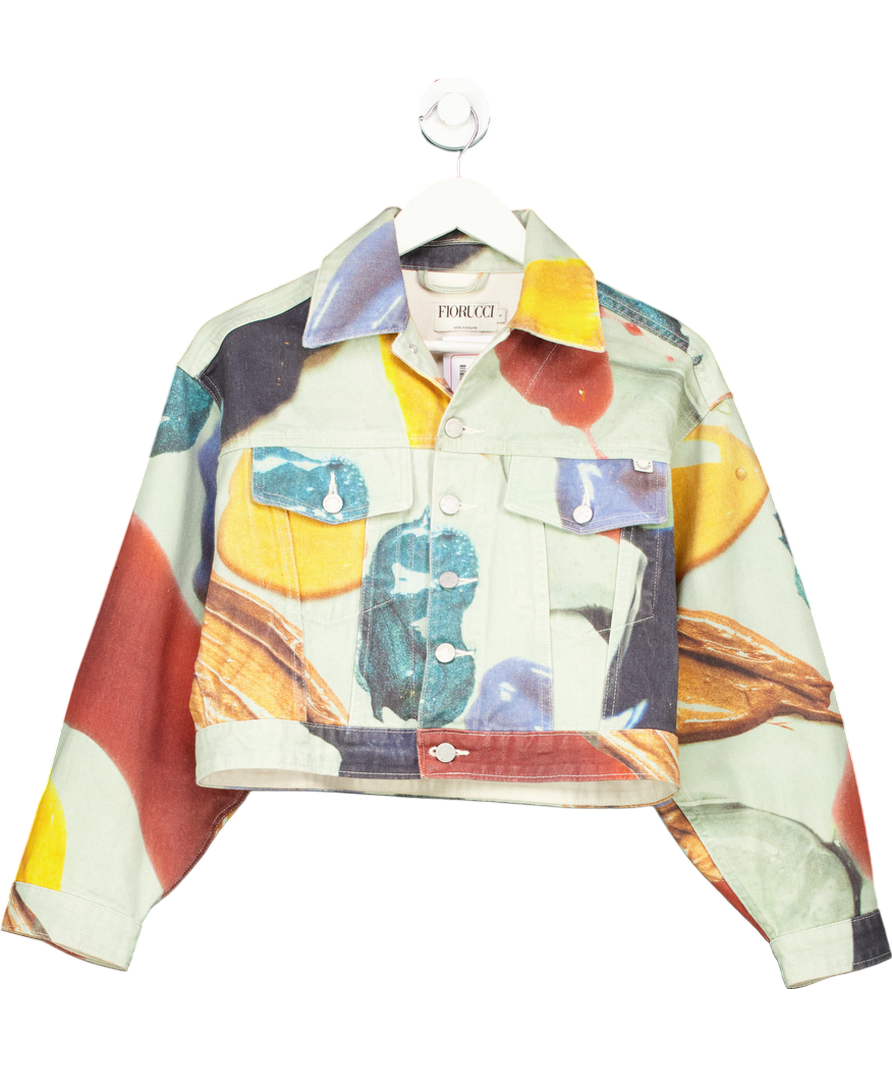 FIORUCCI Multicoloured Paint Print Cropped Denim Jacket UK S