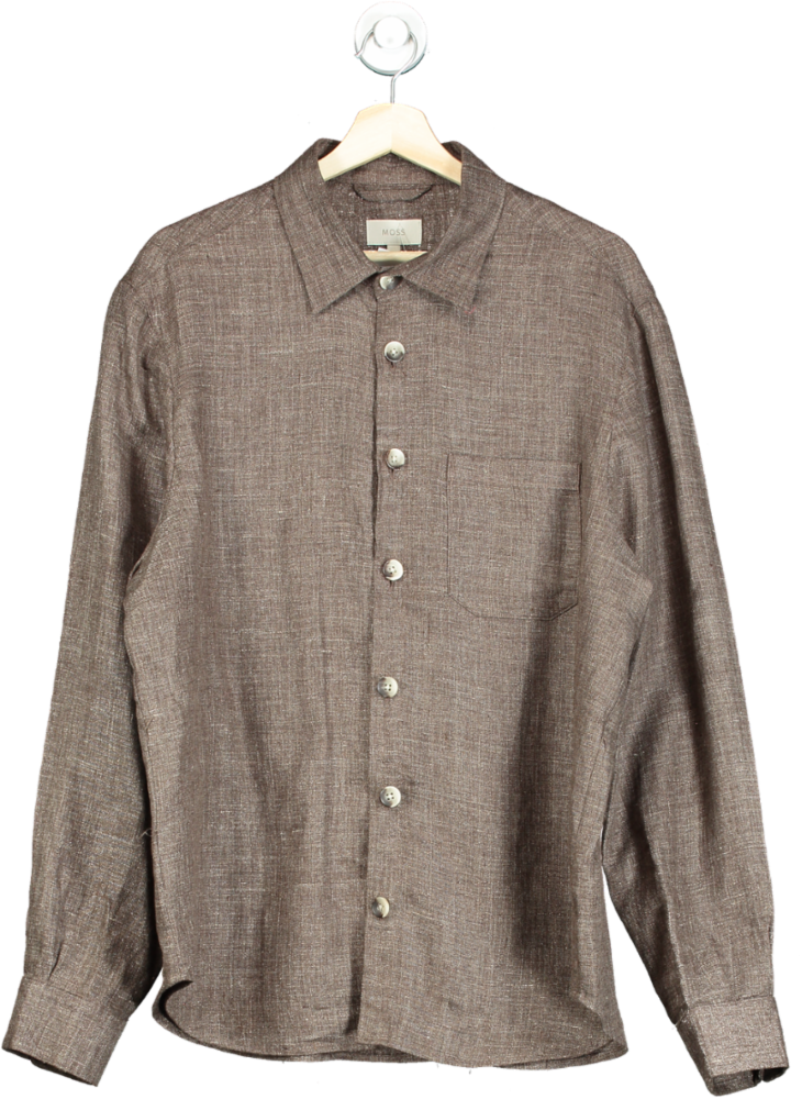 Moss Brown Linen Long Sleeve Shirt UK L