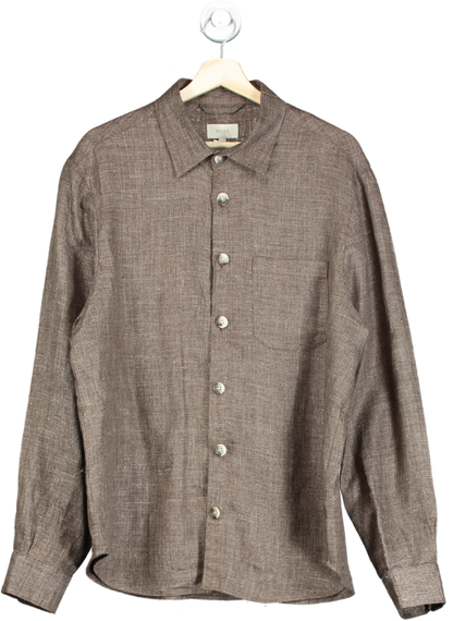 Moss Brown Linen Long Sleeve Shirt UK L