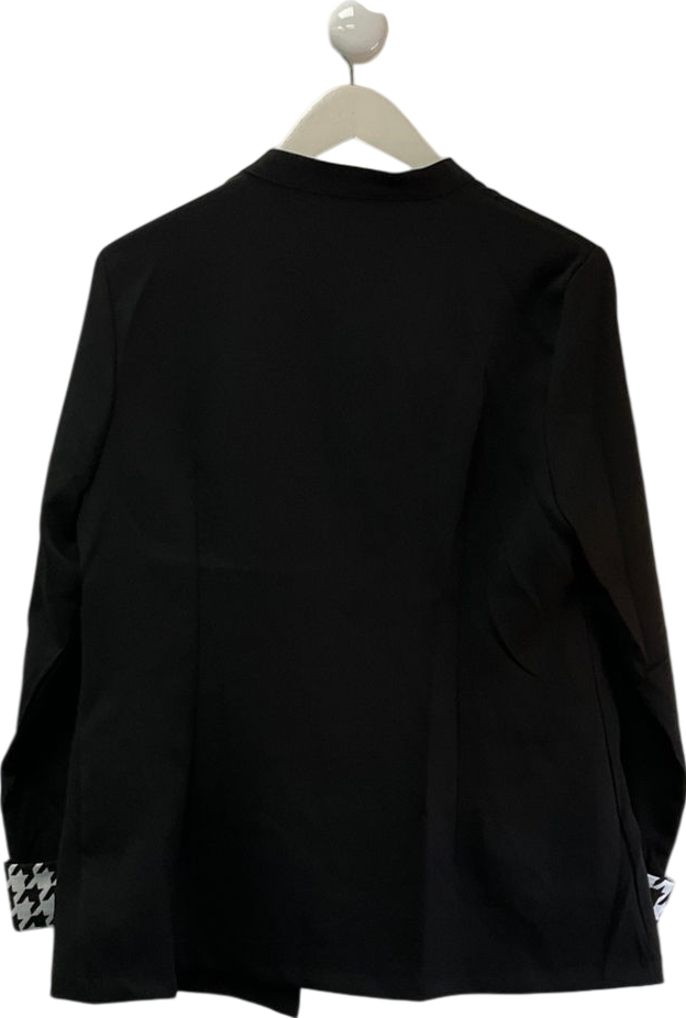 SHEIN Black Button-up Jacket With Houndstooth Patterned Cuffs UK L