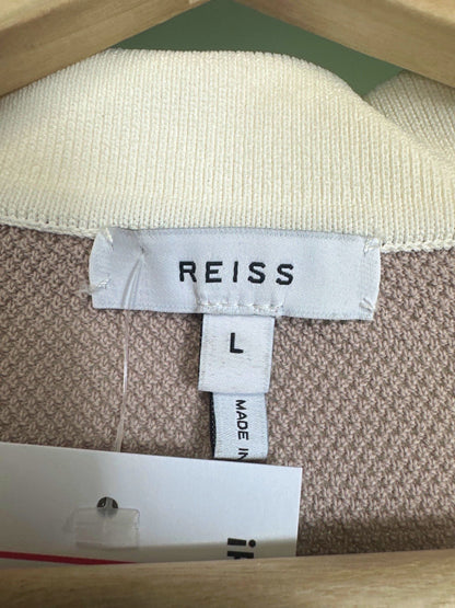 Reiss Beige and White Collared Zip Knit Top UK L