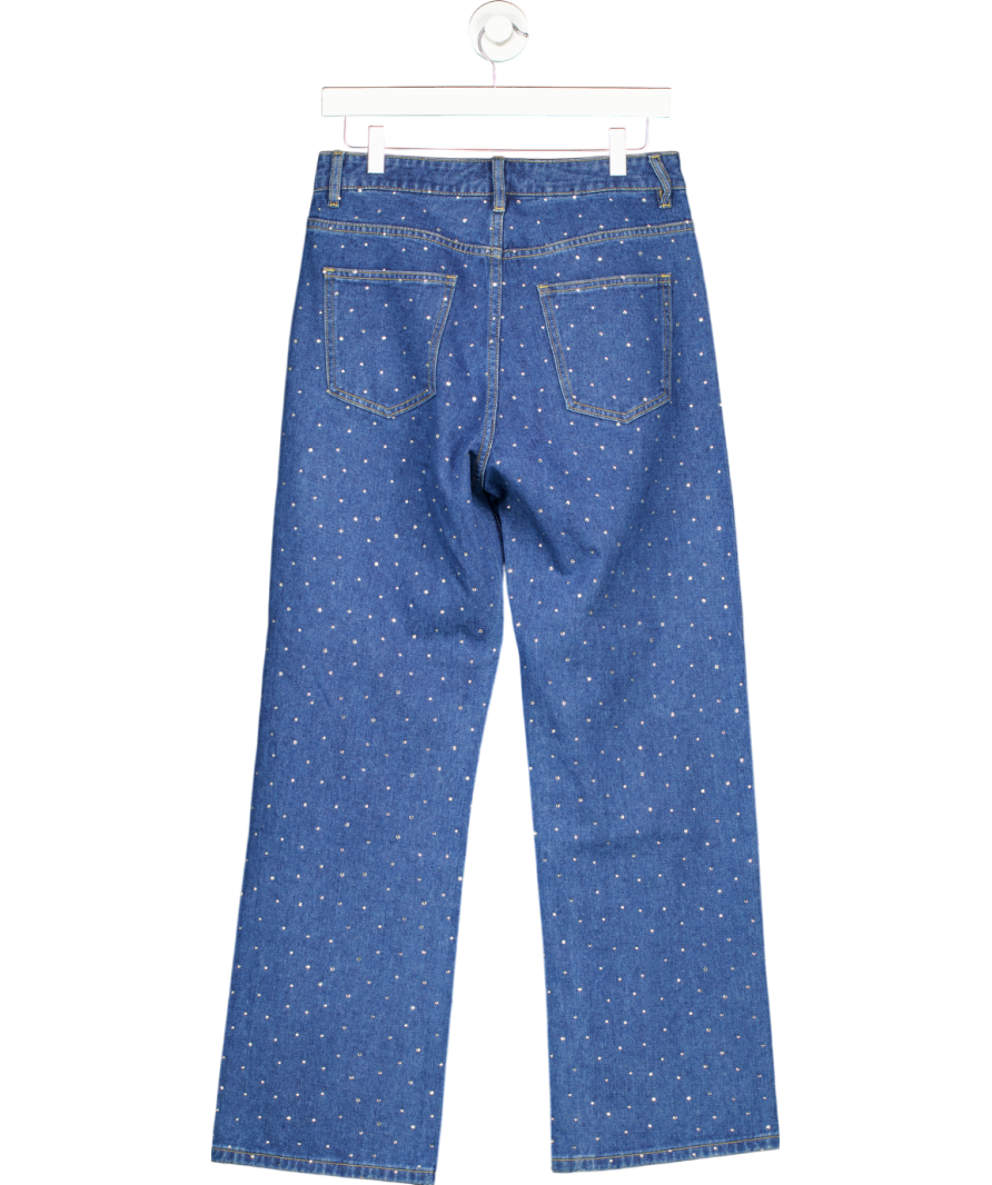 Warehouse Blue Denim Diamante Embellished Straight Leg Jeans UK 10