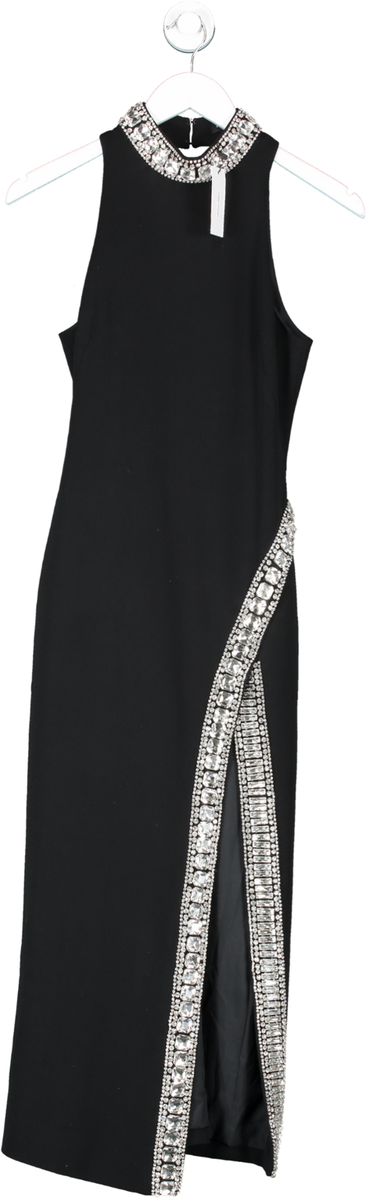 Karen Millen Black Petite Crystal Embellished Woven Split Maxi UK 6