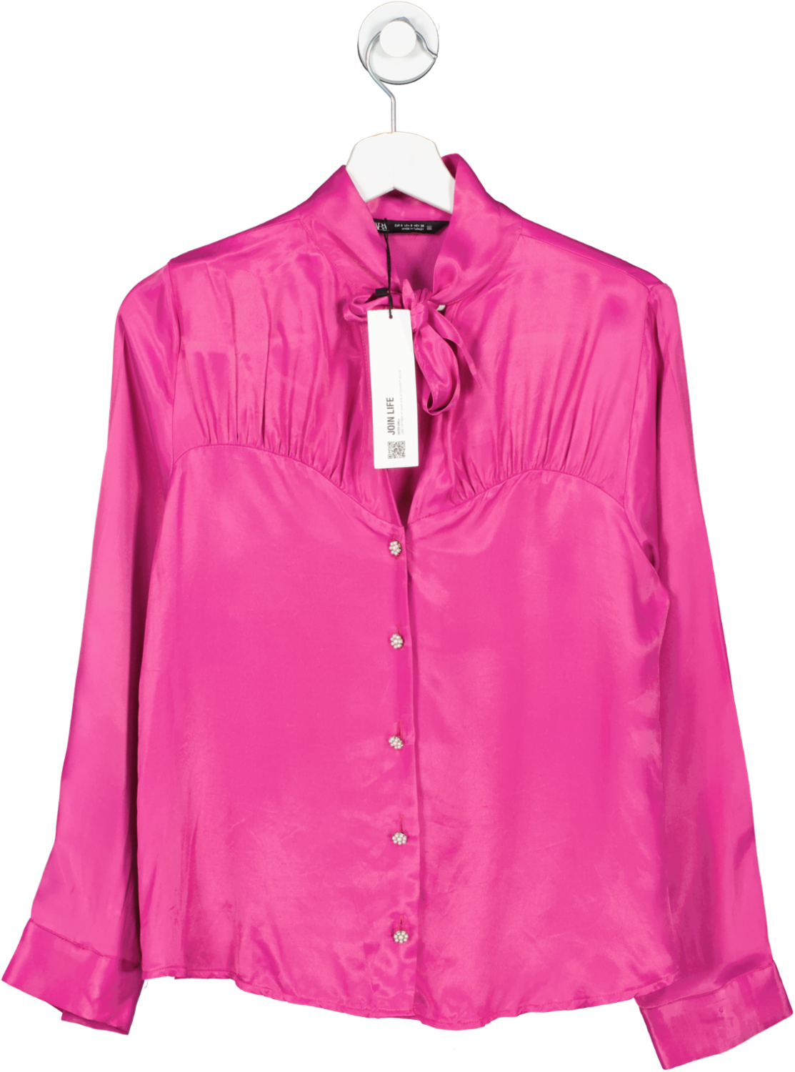 ZARA Pink Satin Blouse With Pearl Detail Buttons BNWT UK S