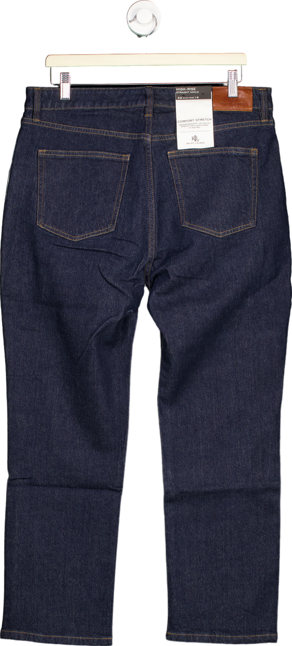 Lauren Ralph Lauren Dark Blue High-Rise Straight Ankle Jeans UK 14