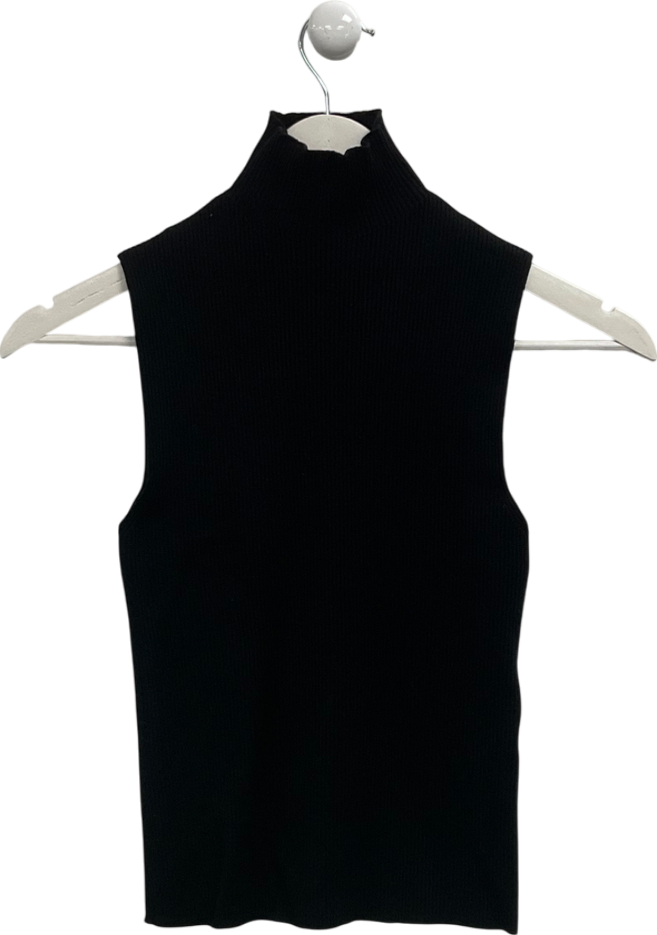 ZARA Black Ribbed Sleeveless High Neck Top UK S