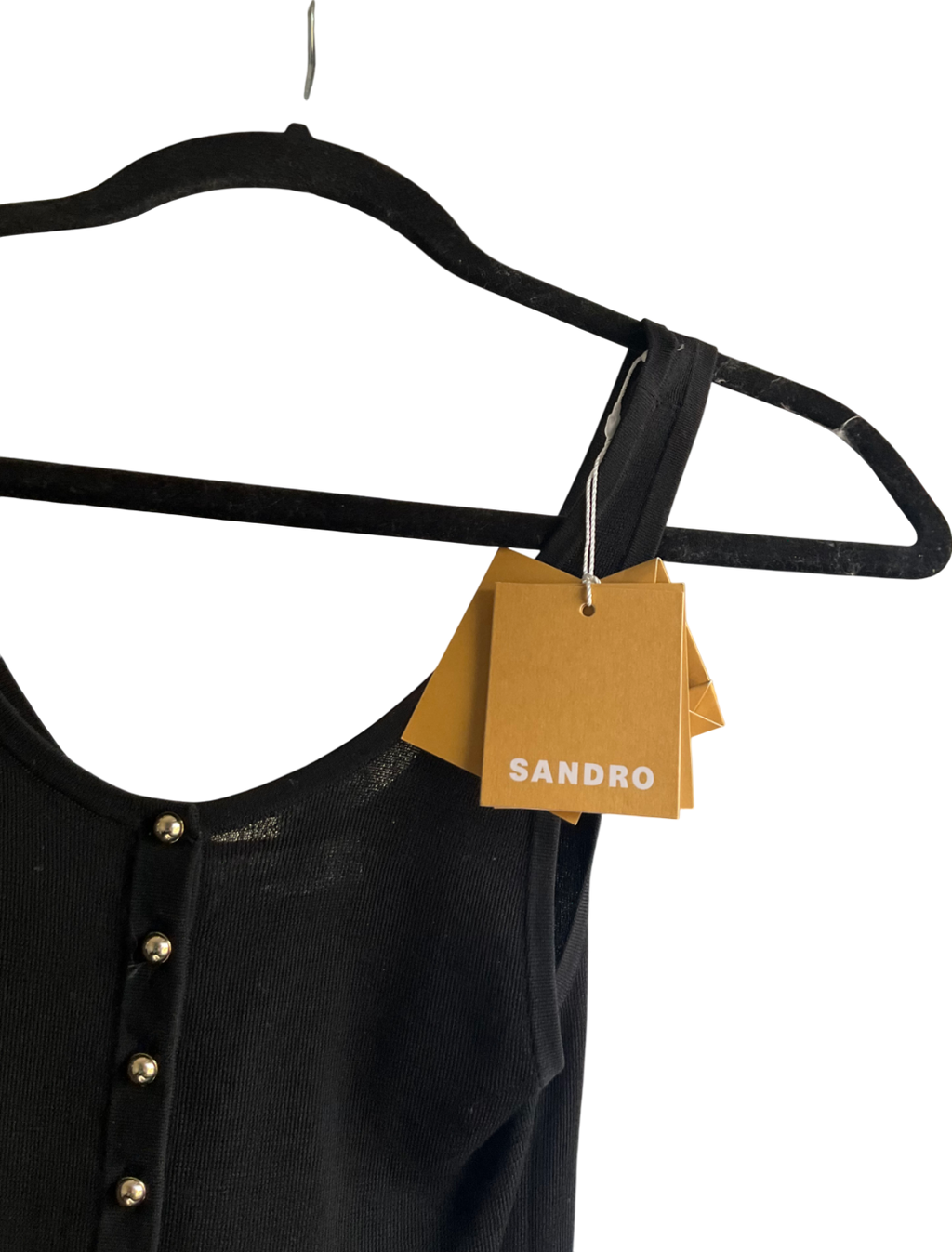 Sandro Black Scoop-neck Ribbed Cotton-blend Vest Top UK 8