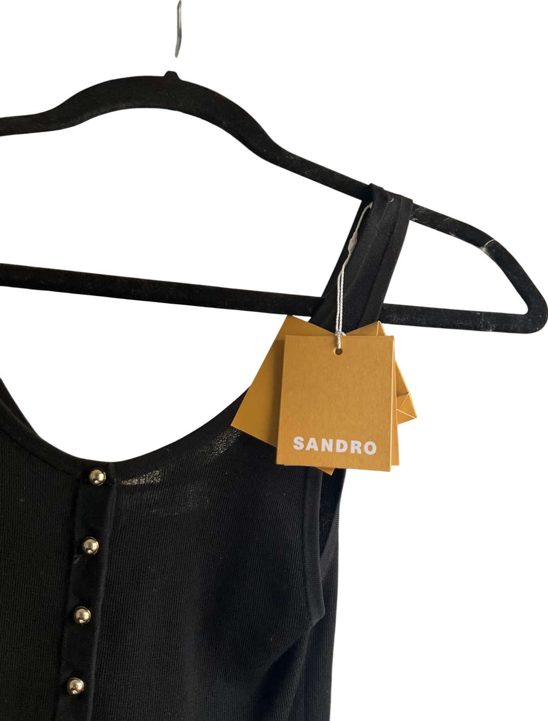 Sandro Black Scoop-neck Ribbed Cotton-blend Vest Top UK 8