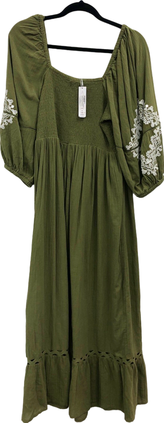 Accessorize Khaki Embroidered Maxi Dress UK 16-18